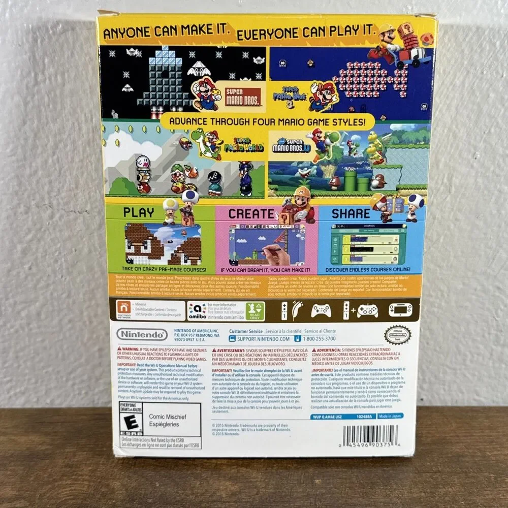 Super Mario Maker Wii U CIB Game Nintendo Wii U 2015 w/ Slipcover + Book